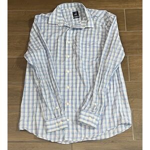 Johnnie O Men's Shirt Large French Blue White Plaid Button Up Top Shelf Preppy
